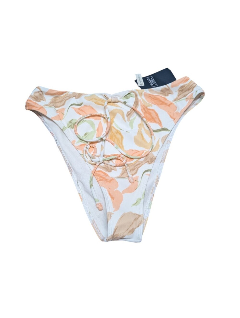 New Abercrombie & Fitch White Floral High Leg Cheeky Bikini Bottoms (Medium)